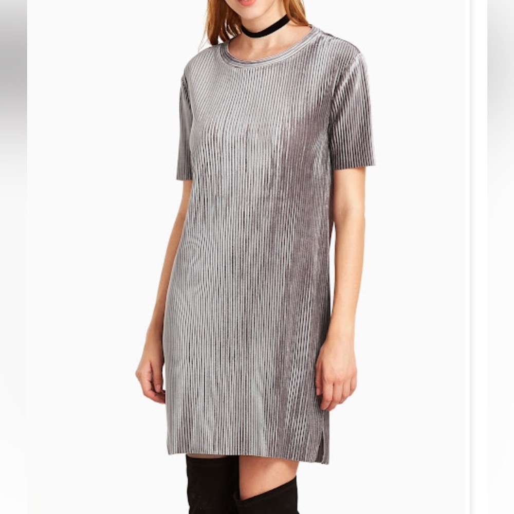 Gray Velvet T-Shirt Dress